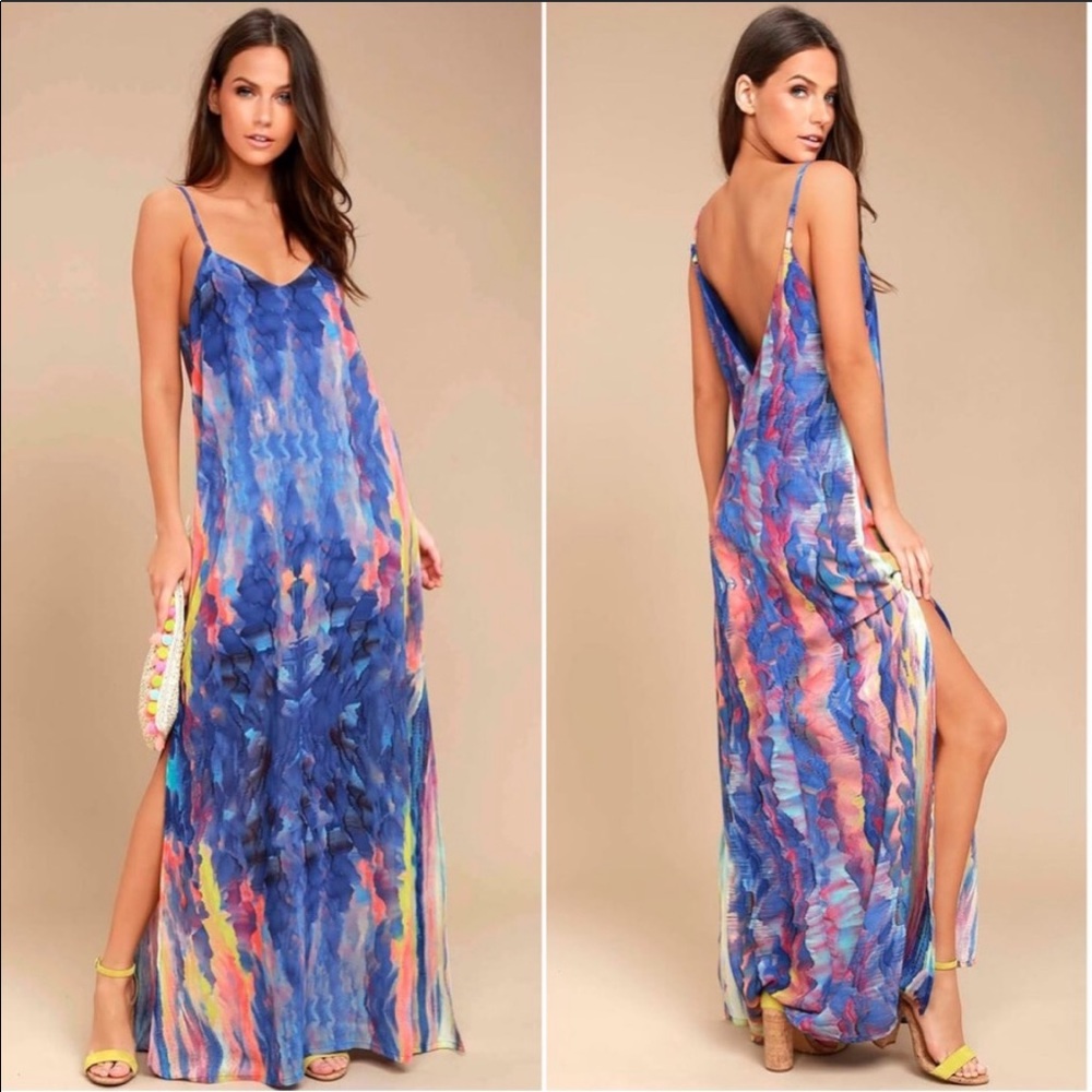 Lulu’s Flying Watercolors Royal Blue Maxi Dress